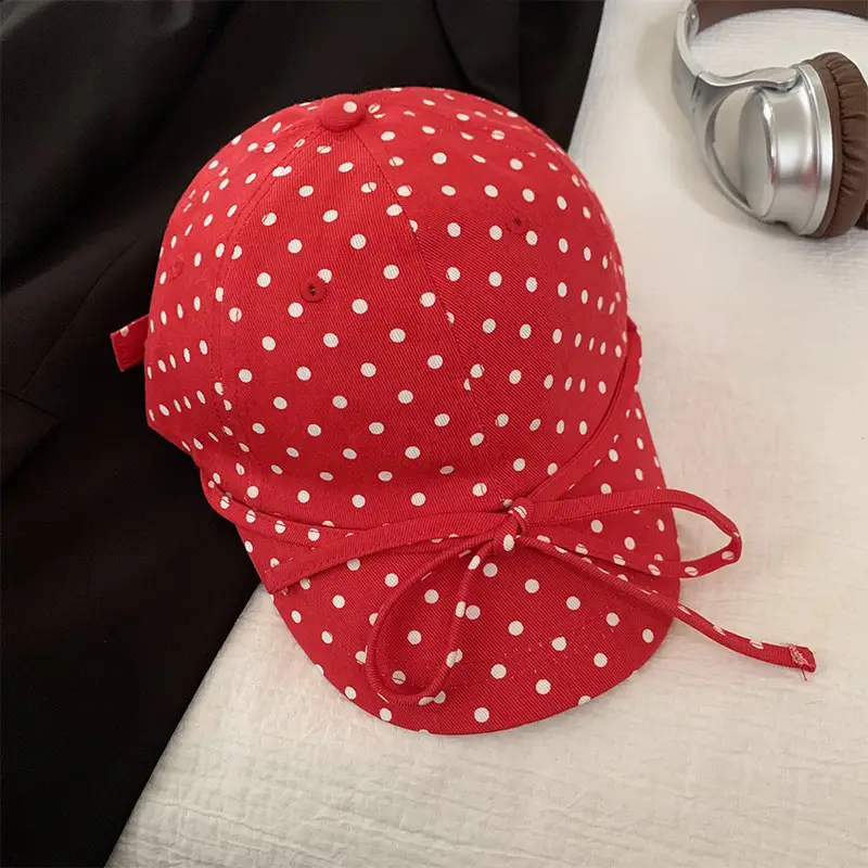 Women Polka Dot Bow Cap with Sunshade — feature 4