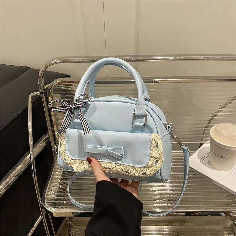 Light Blue Lace Stitching Women's Shoulder Crossbody Bag - Image 5