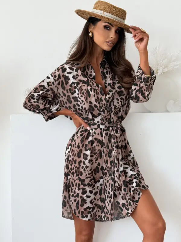 2025 Printed Belted Dress Women's Cotton Striped - Image 3