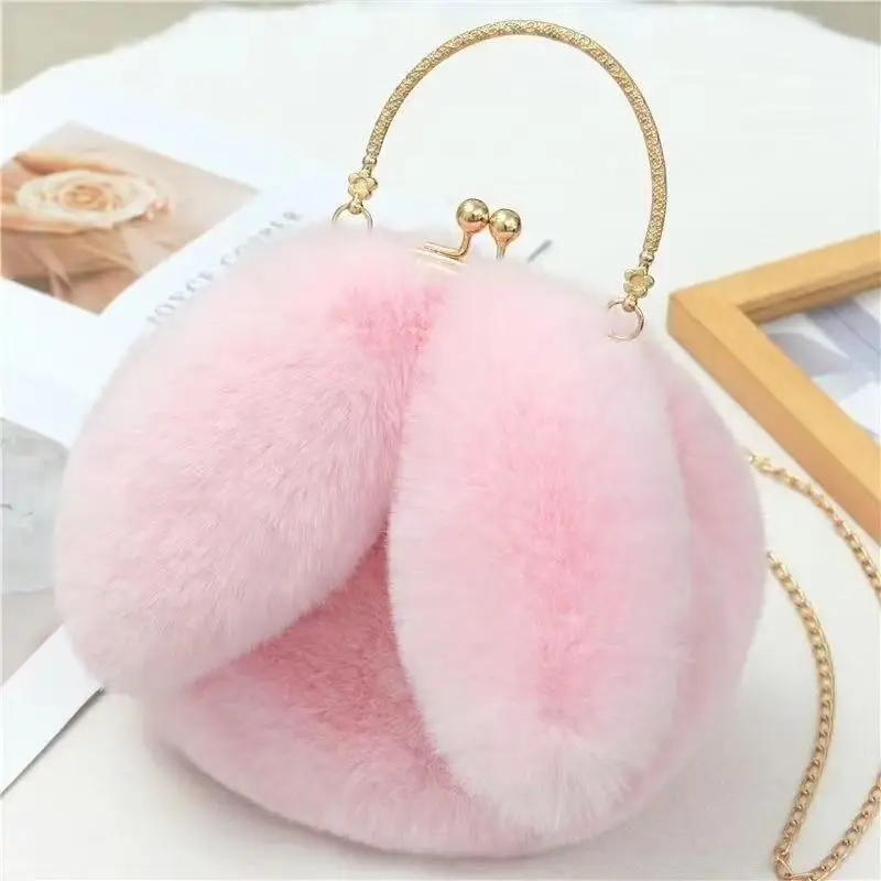 Wholesale Cute Rabbit Ears Plush Chain Bag for Women - Image 3