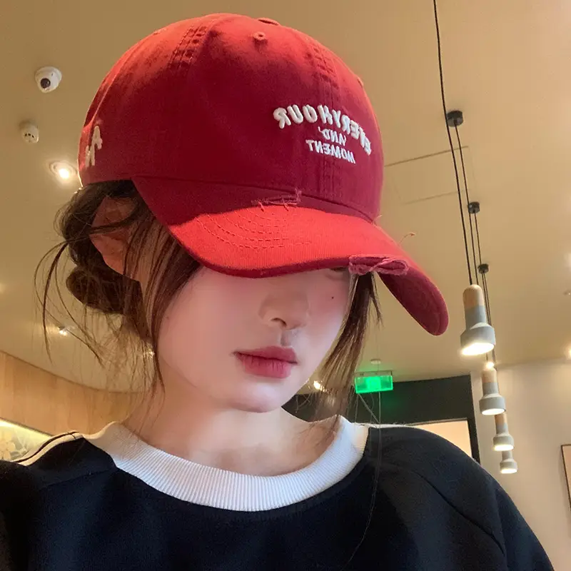 Women's Vintage Letter Cap Maroon White Brown Black - Image 6