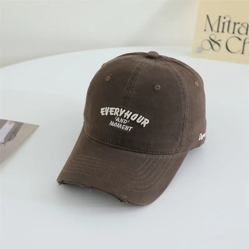 Women's Vintage Letter Cap Maroon White Brown Black - Image 4
