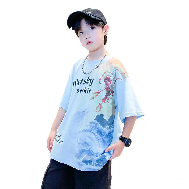 Boys Summer Nezha Cotton T-Shirt Light Blue 2026 - Image 6