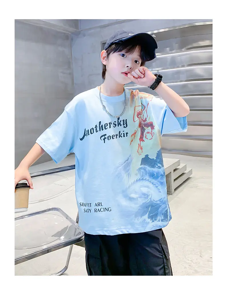 Boys Summer Nezha Cotton T-Shirt Light Blue 2026 — feature 11