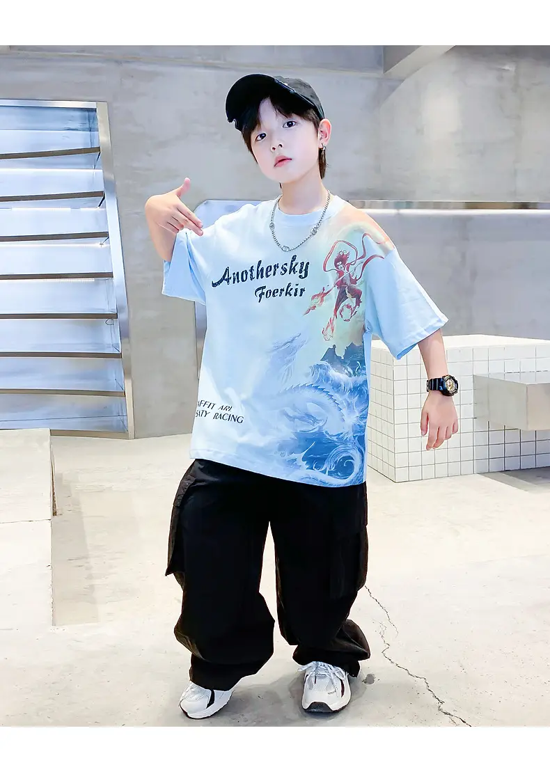 Boys Summer Nezha Cotton T-Shirt Light Blue 2026 — feature 13