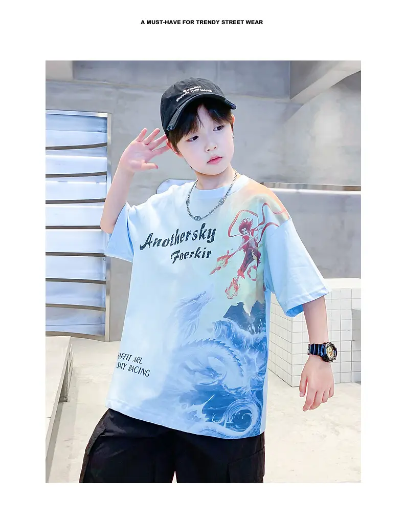 Boys Summer Nezha Cotton T-Shirt Light Blue 2026 — feature 2