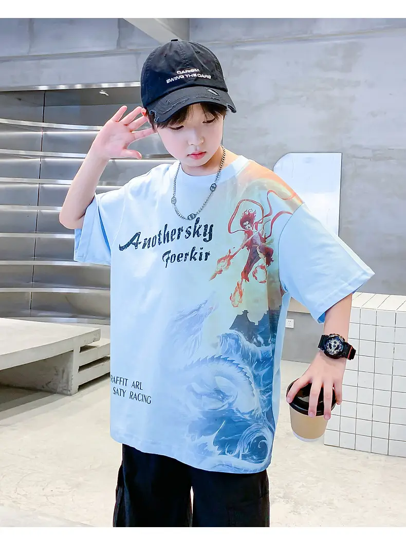 Boys Summer Nezha Cotton T-Shirt Light Blue 2026 — feature 8