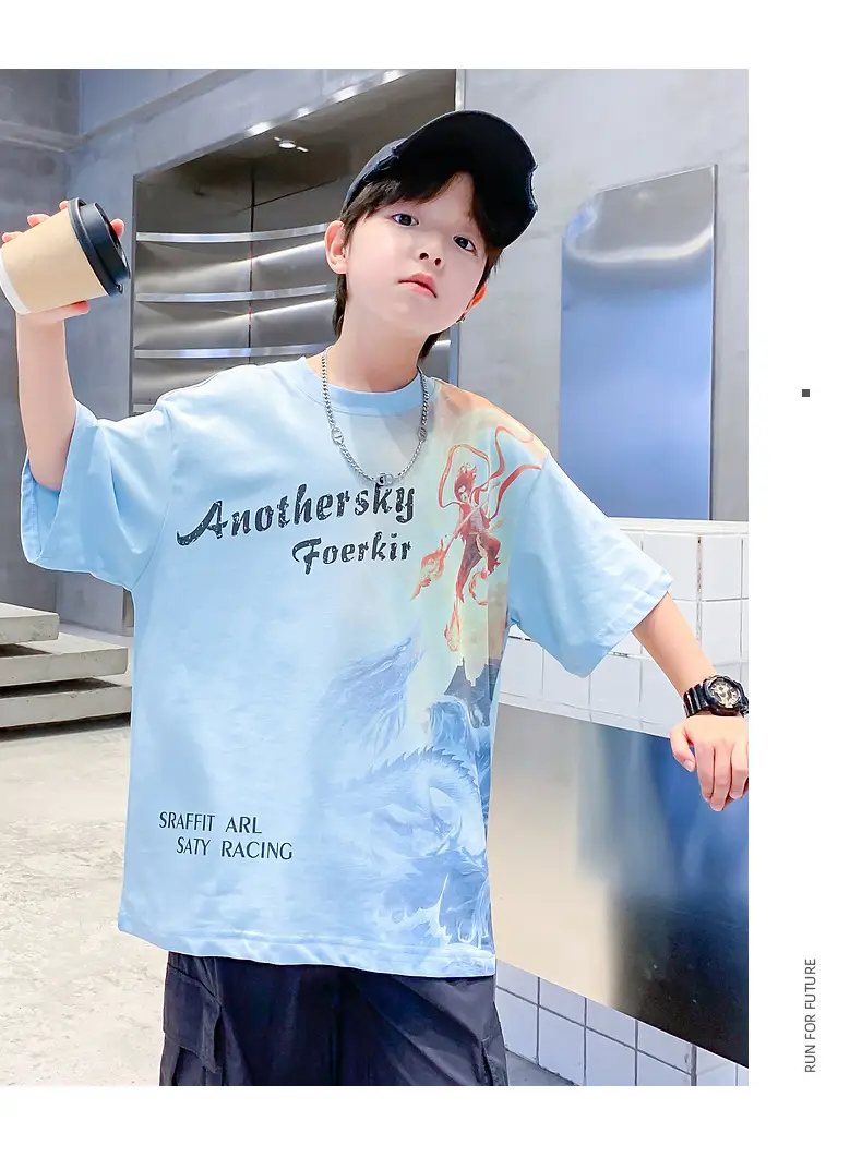 Boys Summer Nezha Cotton T-Shirt Light Blue 2026 — feature 9