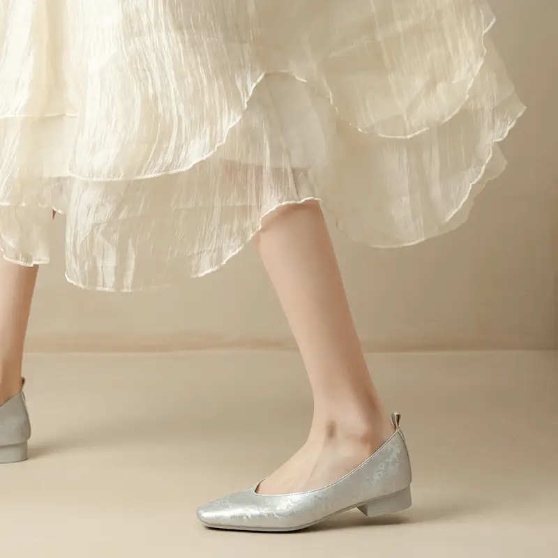 French Retro Single-layer Shoes All-match Korean Style Low Heel Shoes Artistic New Chinese Style Style Square Toe Soft Leather Milk Shoes - Image 12
