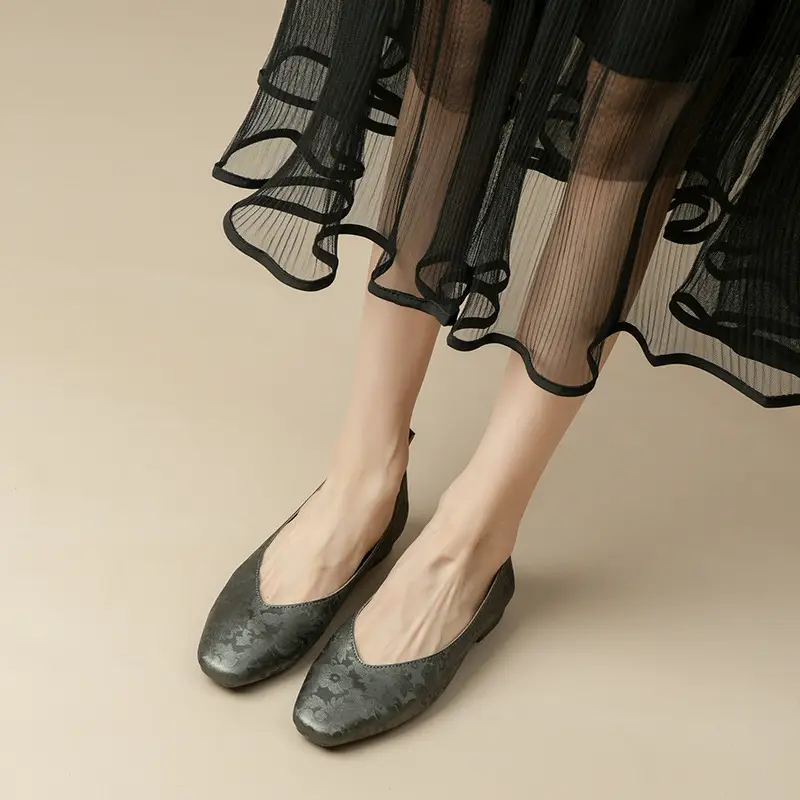 French Retro Single-layer Shoes All-match Korean Style Low Heel Shoes Artistic New Chinese Style Style Square Toe Soft Leather Milk Shoes - Image 13