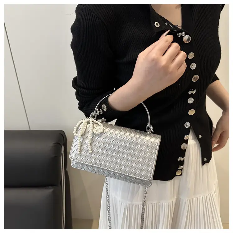 Black Bowknot Single Shoulder Bag with Pearl Chain — feature 12