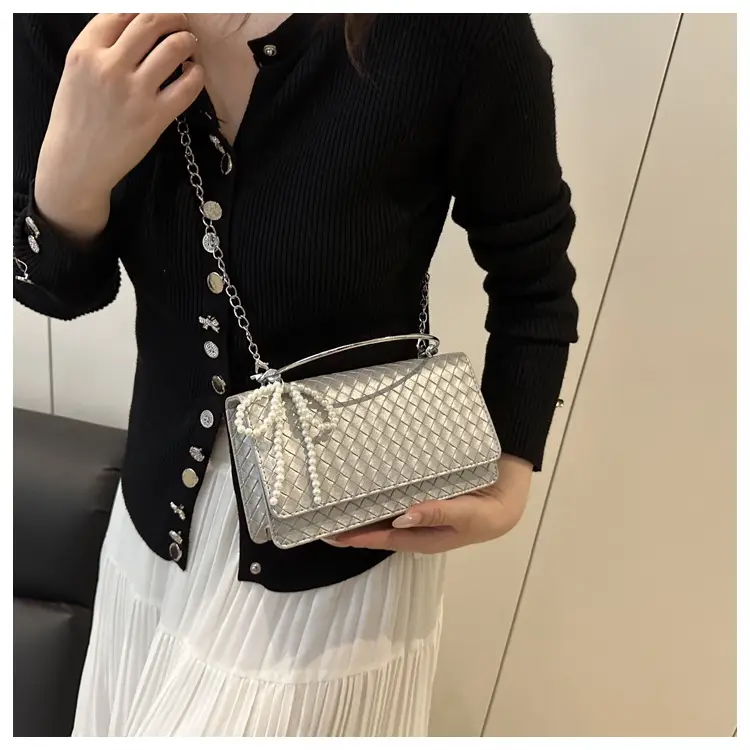 Black Bowknot Single Shoulder Bag with Pearl Chain — feature 14
