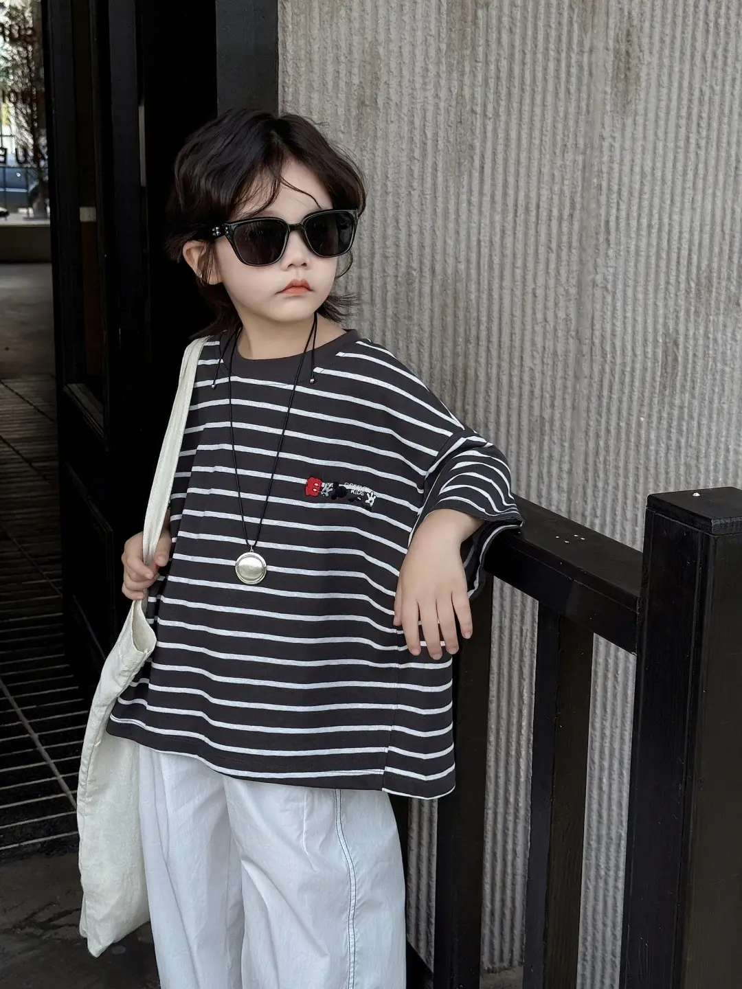 2025 Summer Boys Striped T-Shirt Loose Wide Short Sleeve - Image 6