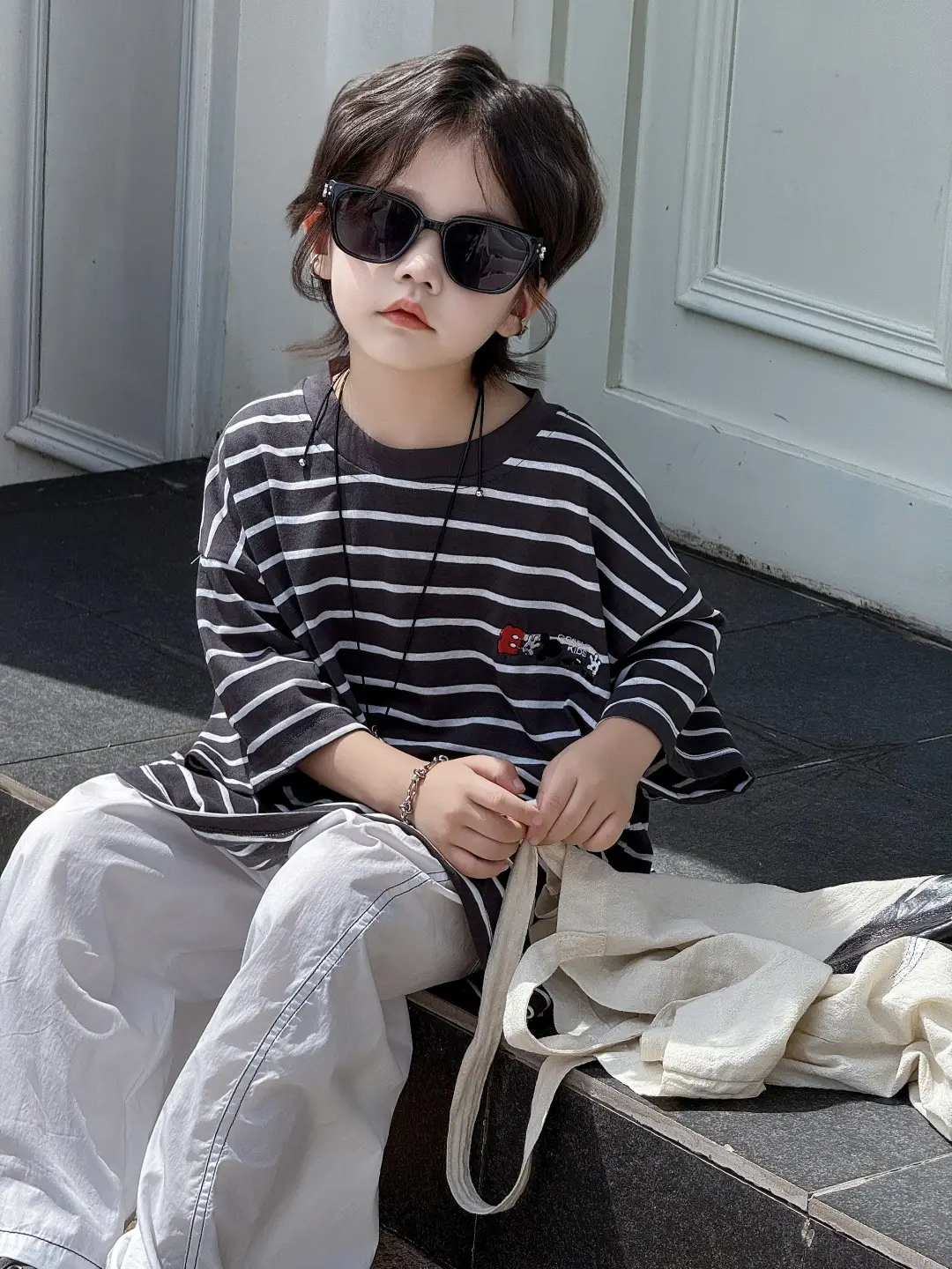 2025 Summer Boys Striped T-Shirt Loose Wide Short Sleeve — feature 5