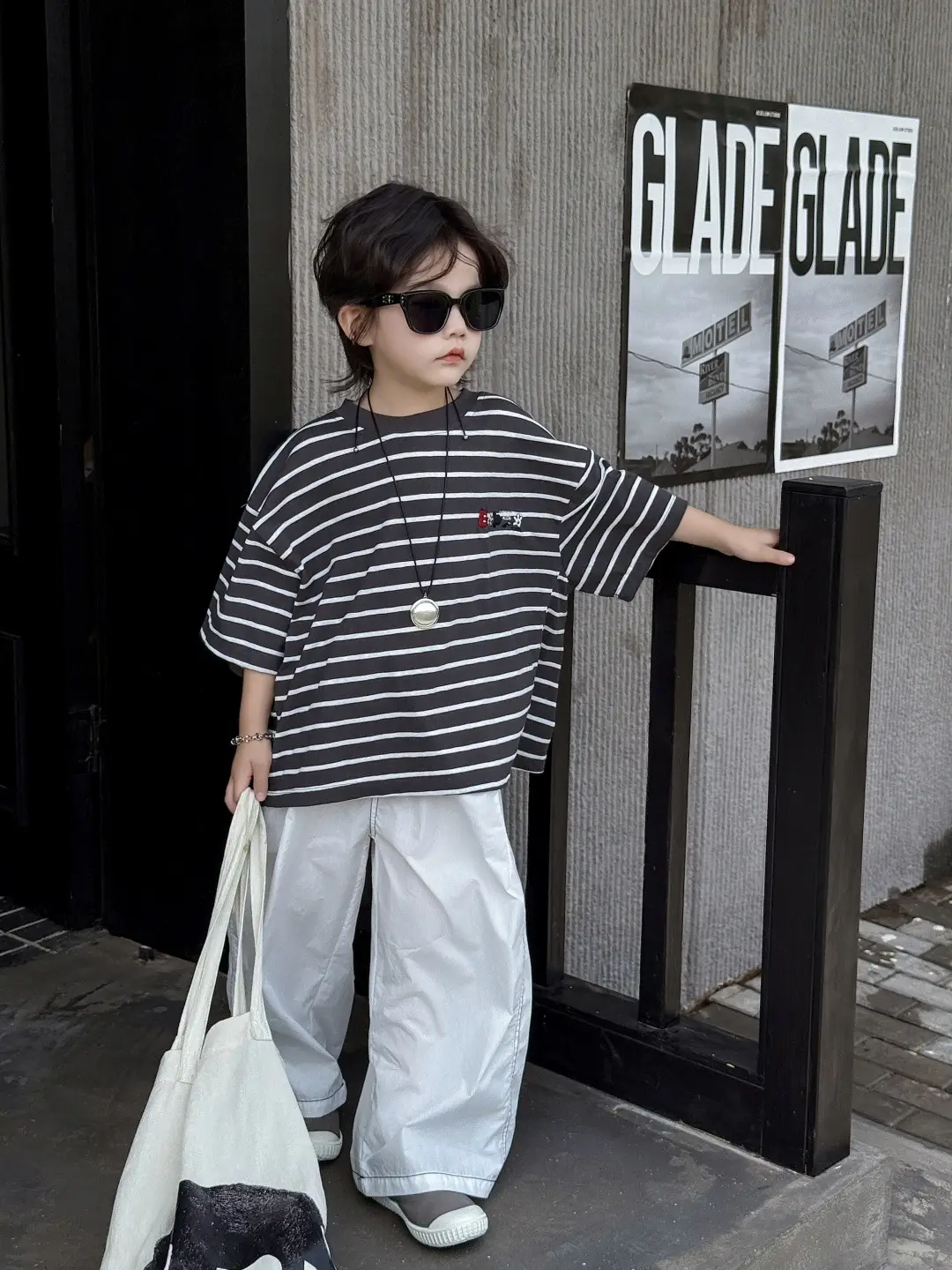 2025 Summer Boys Striped T-Shirt Loose Wide Short Sleeve — feature 6
