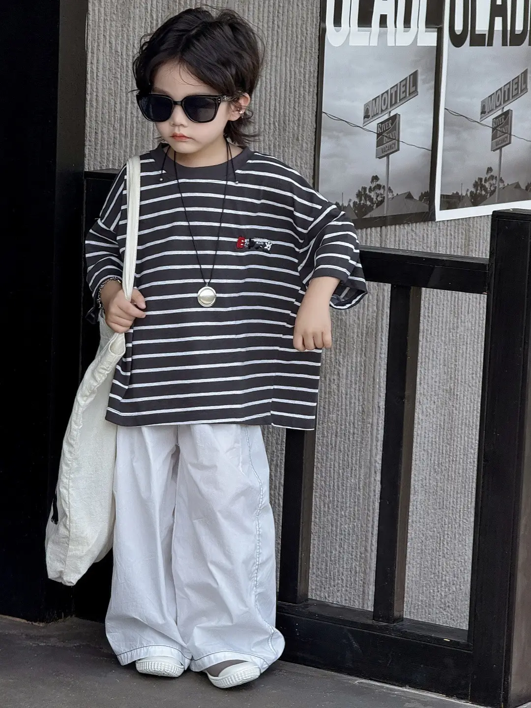 2025 Summer Boys Striped T-Shirt Loose Wide Short Sleeve — feature 9