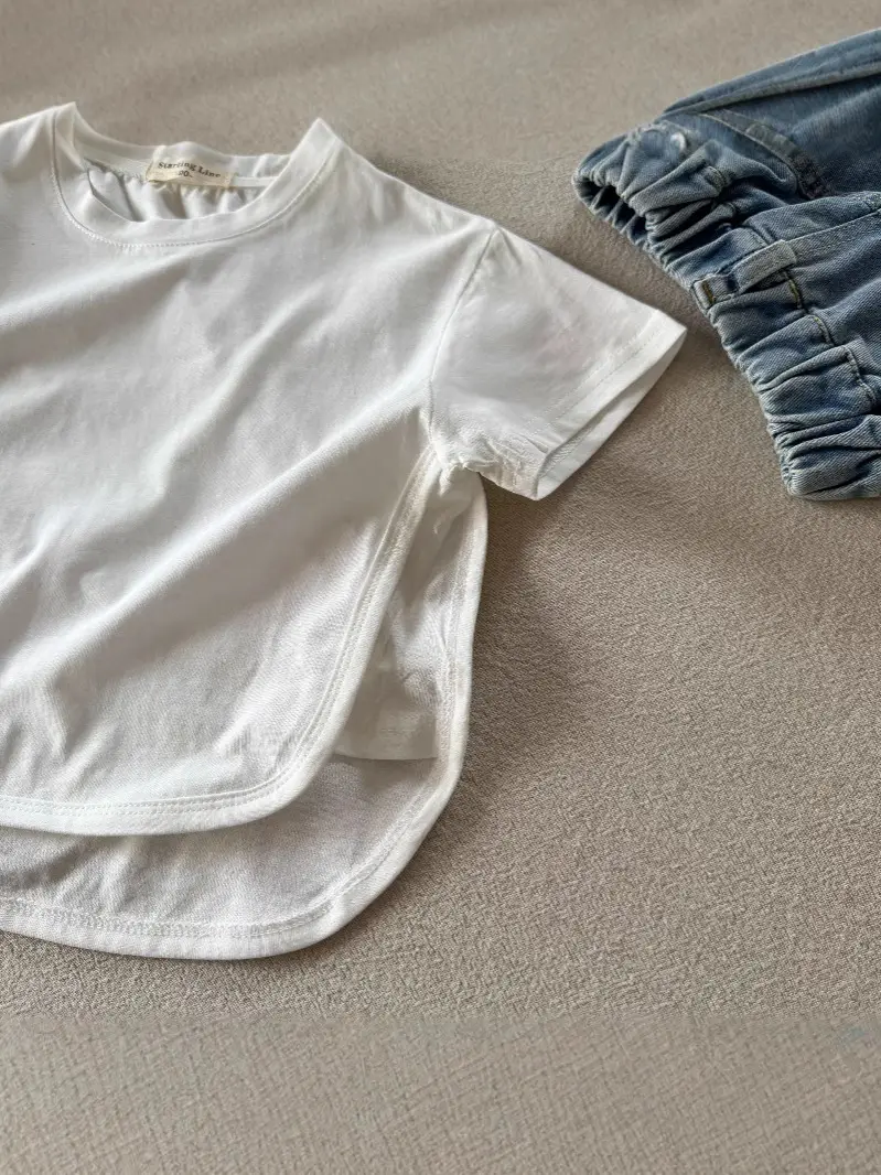 White Cotton Short Sleeve T-Shirt for Kids 2025 - Image 3