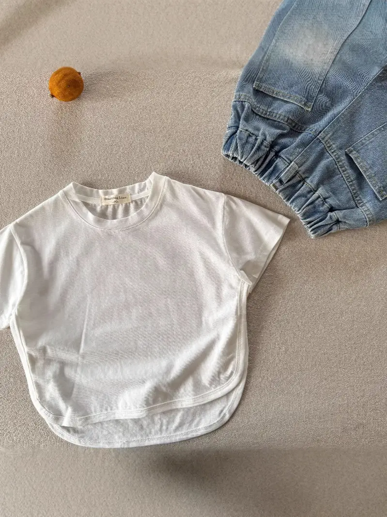 White Cotton Short Sleeve T-Shirt for Kids 2025 - Image 5
