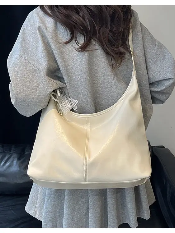 Women's Creamy Underarm Bag with Lace Bow - Image 7