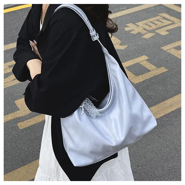 Women's Creamy Underarm Bag with Lace Bow — feature 1