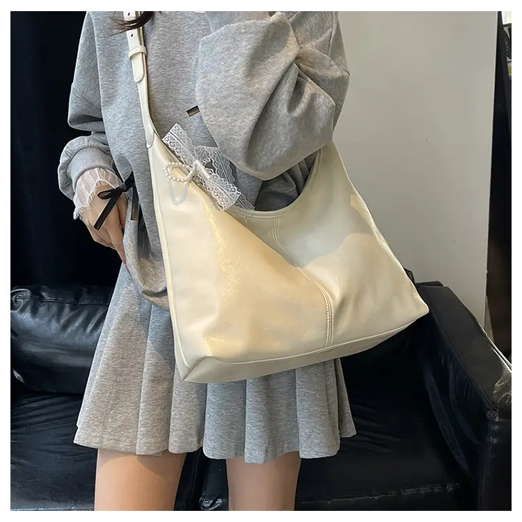 Women's Creamy Underarm Bag with Lace Bow — feature 11