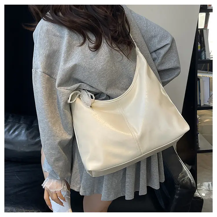 Women's Creamy Underarm Bag with Lace Bow — feature 12