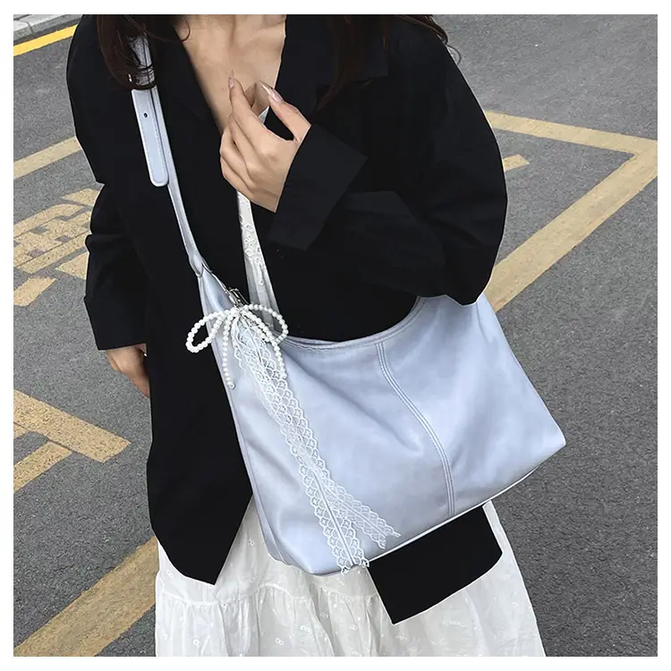 Women's Creamy Underarm Bag with Lace Bow — feature 14