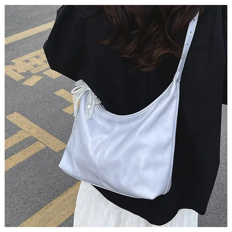Women's Creamy Underarm Bag with Lace Bow — feature 15
