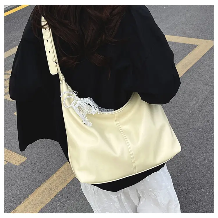 Women's Creamy Underarm Bag with Lace Bow — feature 17
