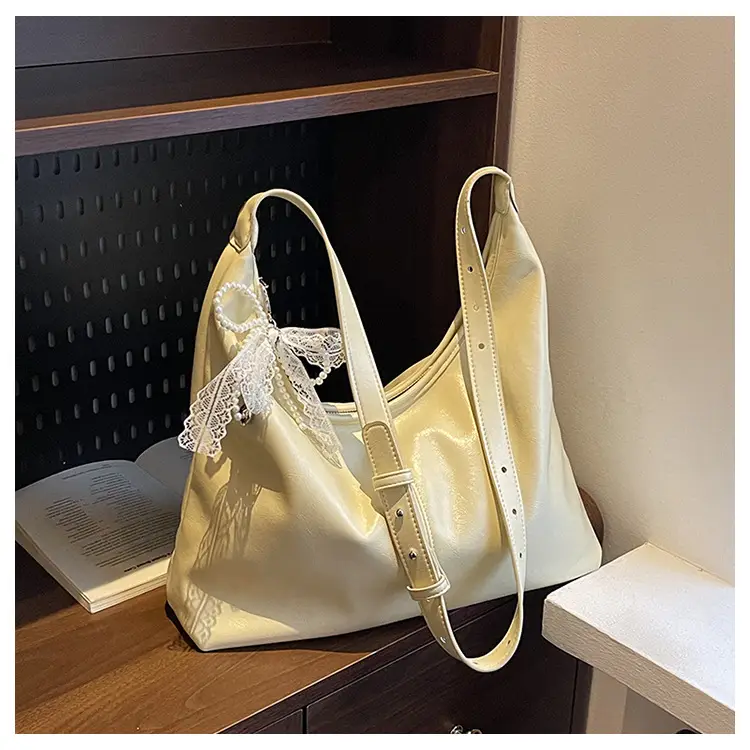 Women's Creamy Underarm Bag with Lace Bow — feature 18