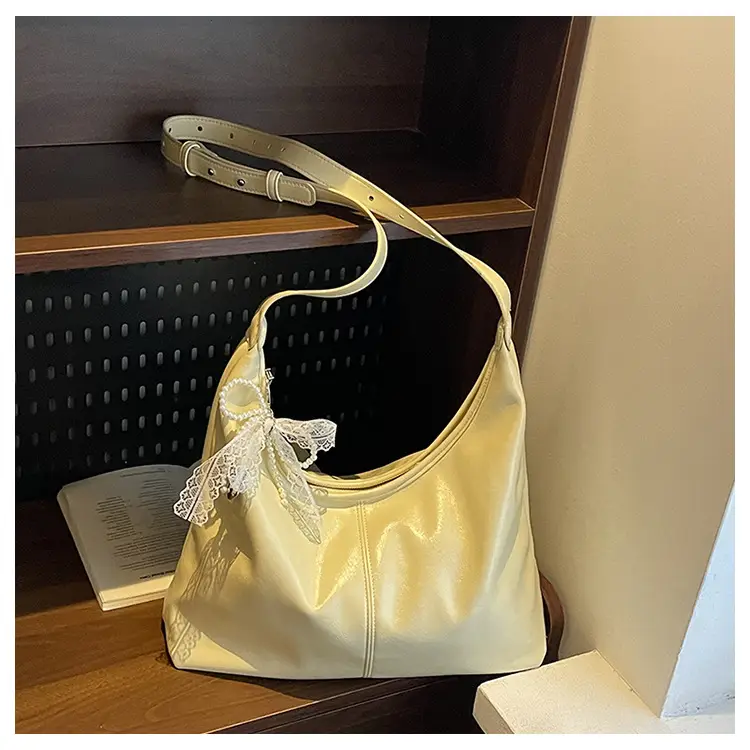 Women's Creamy Underarm Bag with Lace Bow — feature 19