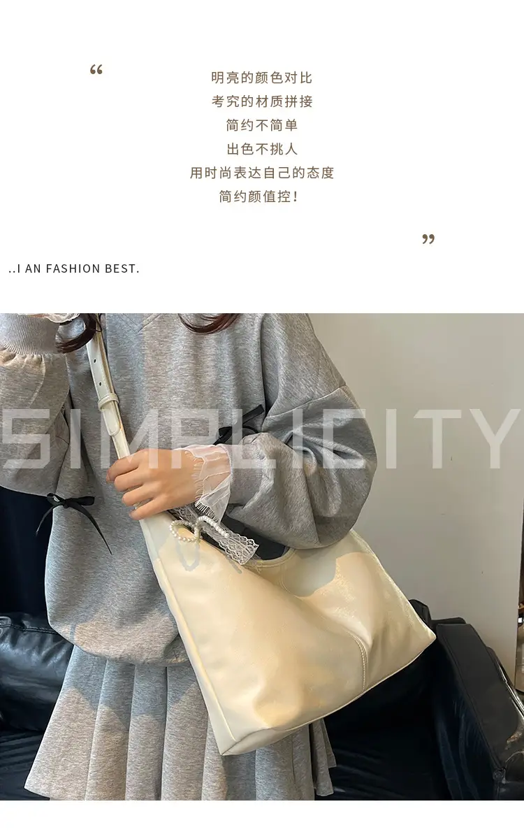 Women's Creamy Underarm Bag with Lace Bow — feature 2