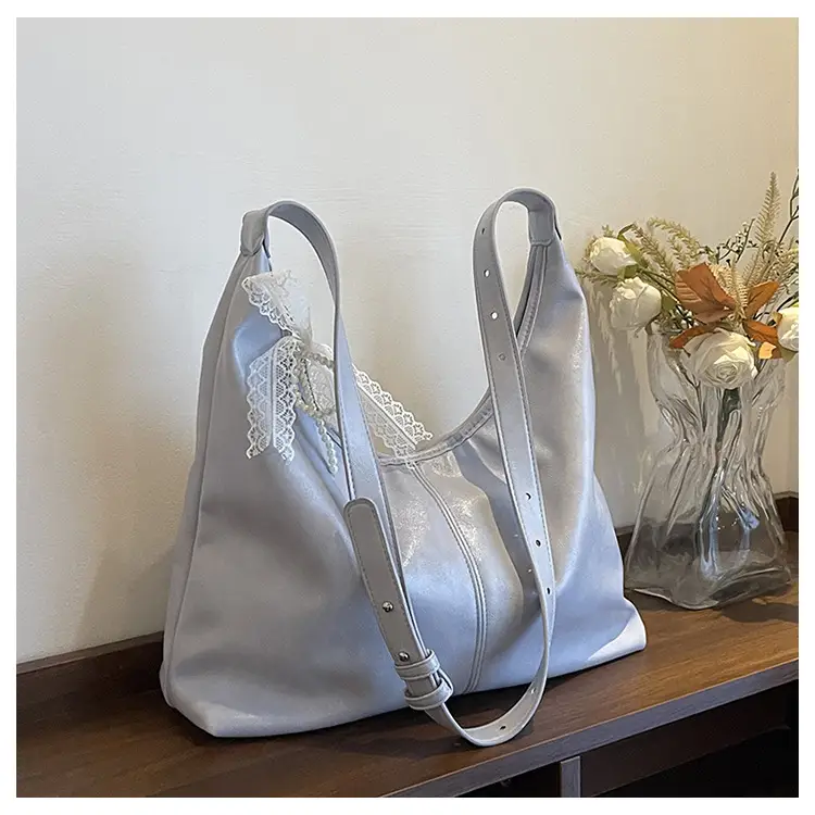 Women's Creamy Underarm Bag with Lace Bow — feature 25