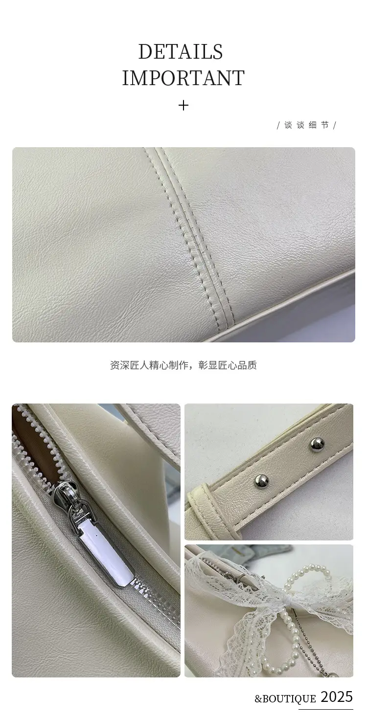 Women's Creamy Underarm Bag with Lace Bow — feature 5