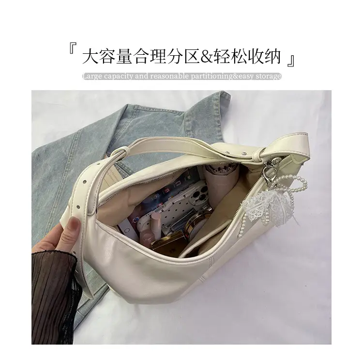 Women's Creamy Underarm Bag with Lace Bow — feature 6