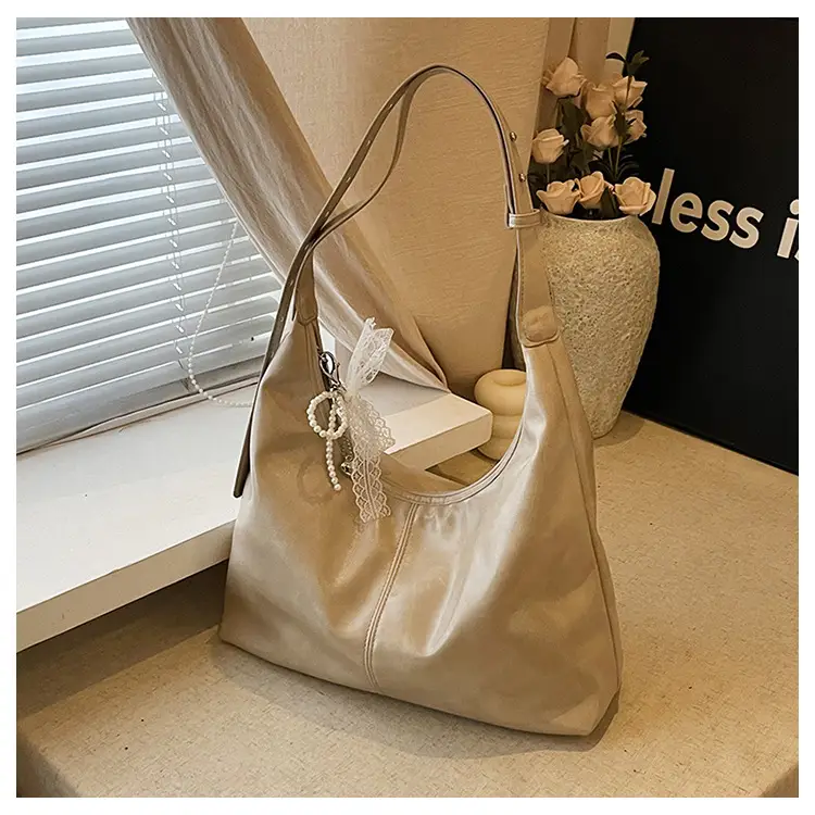 Women's Creamy Underarm Bag with Lace Bow - Image 2