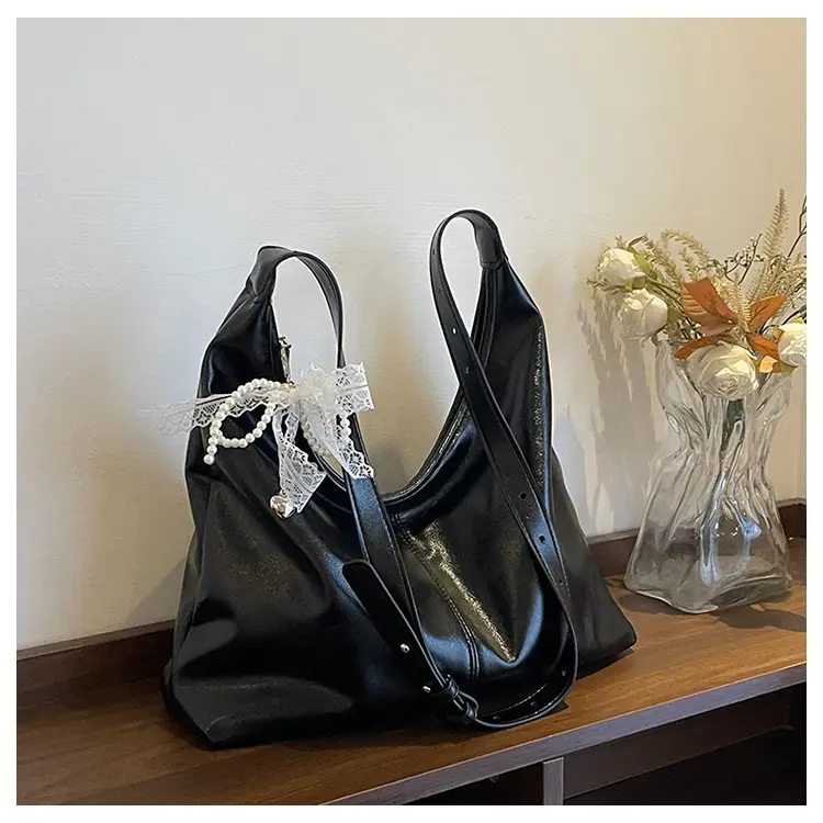 Women's Creamy Underarm Bag with Lace Bow - Image 5