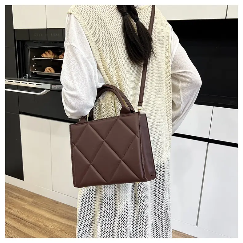 Black Rhombus Quilted Shoulder Bag for Women — feature 14