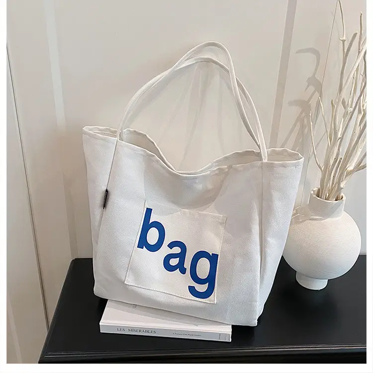 Women Canvas Tote Bag with "bag" Print - Image 5