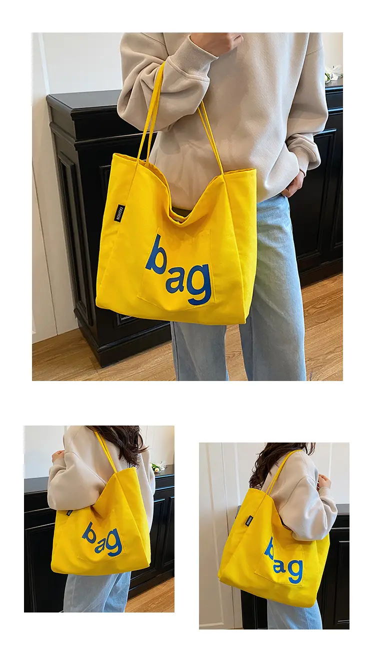 Women Canvas Tote Bag with "bag" Print — feature 11