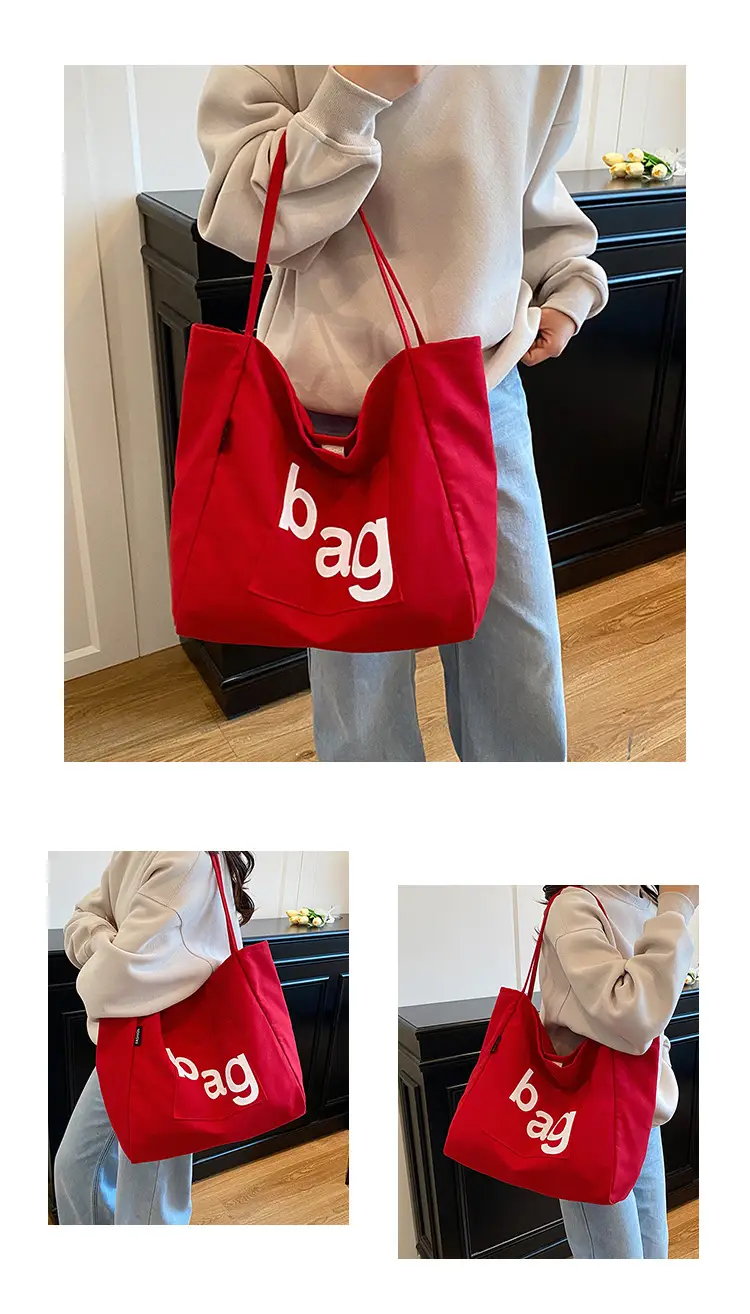 Women Canvas Tote Bag with "bag" Print — feature 12
