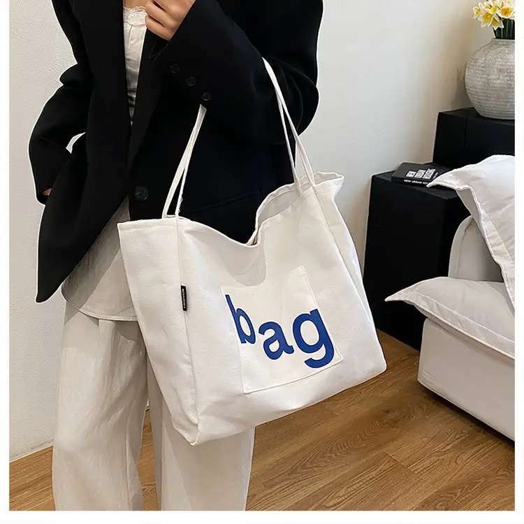 Women Canvas Tote Bag with "bag" Print — feature 14