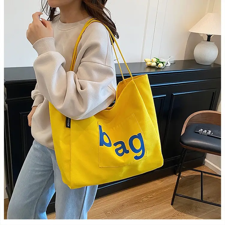 Women Canvas Tote Bag with "bag" Print — feature 21