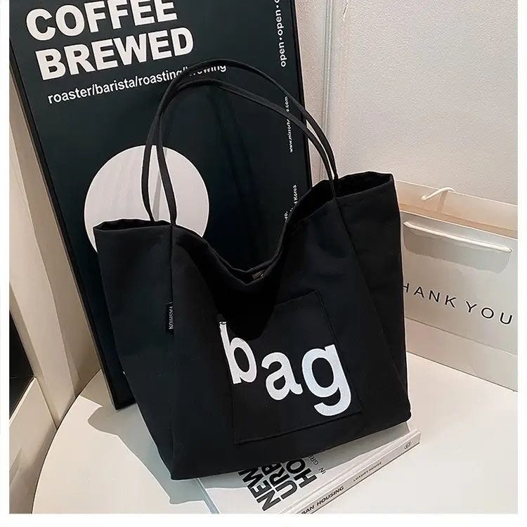 Women Canvas Tote Bag with "bag" Print - Image 2
