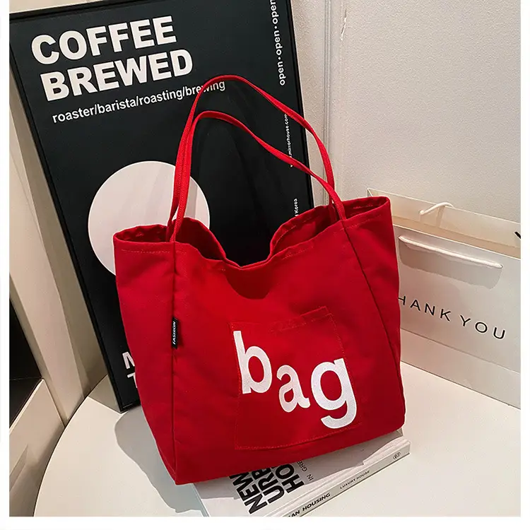 Women Canvas Tote Bag with "bag" Print - Image 3