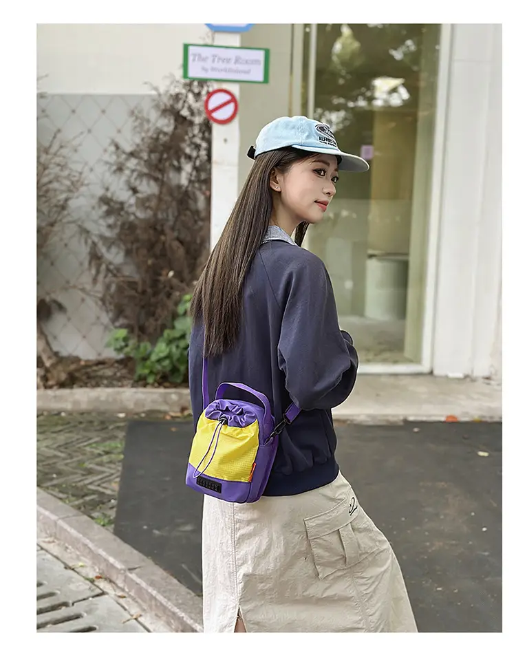 Women Drawstring Sports Bag Yellow Purple 2025 — feature 10