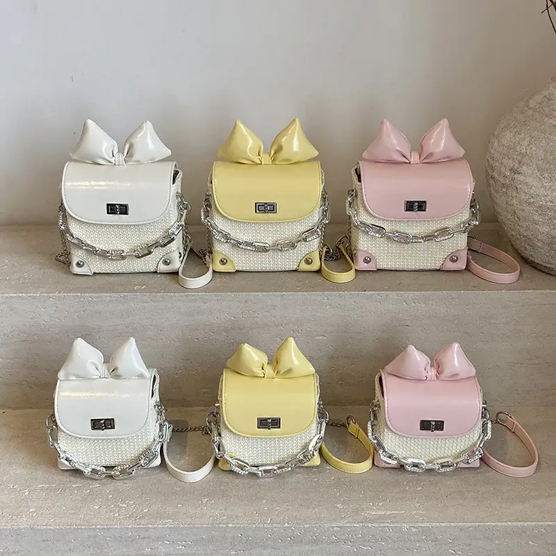 Women's Yellow Bow Shoulder Bag with Chain Crossbody - Image 10