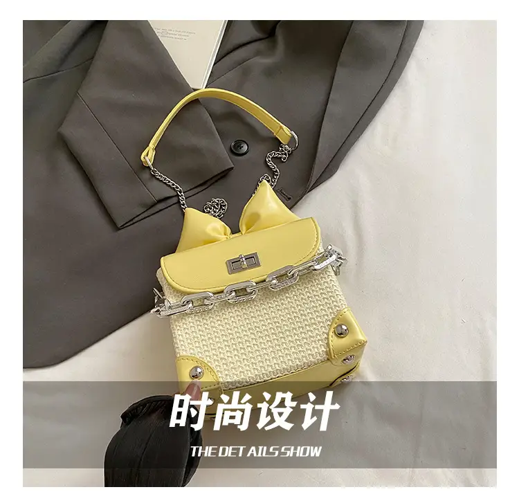 Women's Yellow Bow Shoulder Bag with Chain Crossbody — feature 11