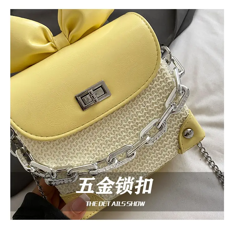 Women's Yellow Bow Shoulder Bag with Chain Crossbody — feature 12