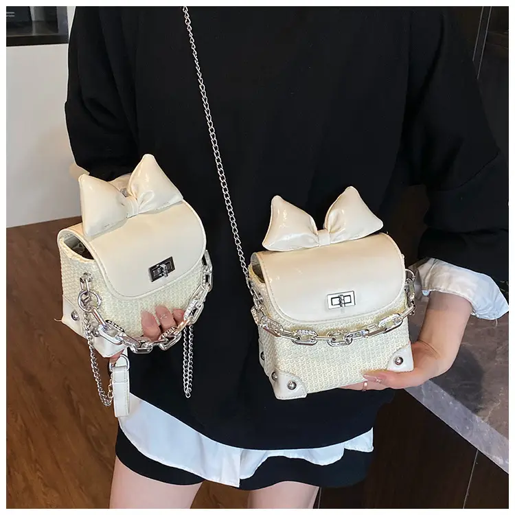 Women's Yellow Bow Shoulder Bag with Chain Crossbody — feature 14